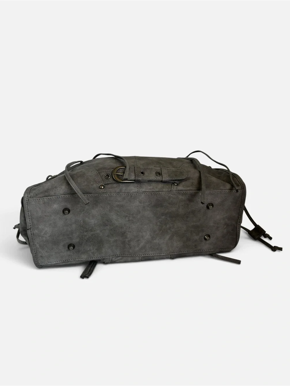 Gray Leather Large Shoulder Tote Bag Lace-Up Stud Detail – New Without Tags